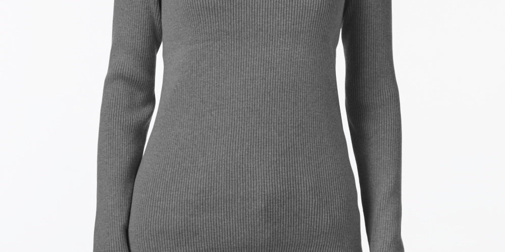 Karen Scott Blusa feminina de gola alta canelada em algodão, cor carvão, tamanho extrapequeno