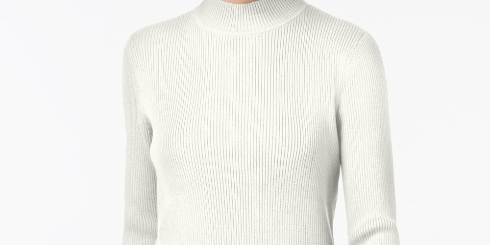 Karen Scott Blusa feminina de gola alta canelada de algodão, branca, tamanho grande