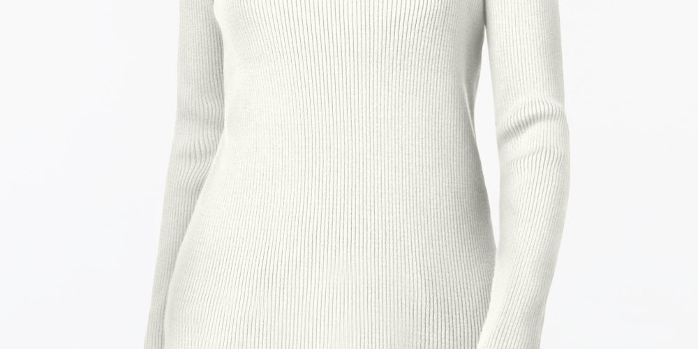 Karen Scott Blusa feminina de gola alta canelada de algodão, branca, tamanho grande