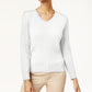 Karen Scott Suéter Feminino de Malha Lisa com Gola V e Tamanho Grande, Branco