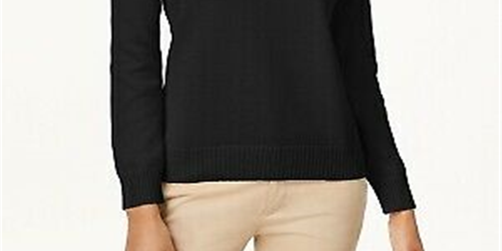 Karen Scott Suéter Feminino de Algodão com Gola Alta Preto Tamanho P