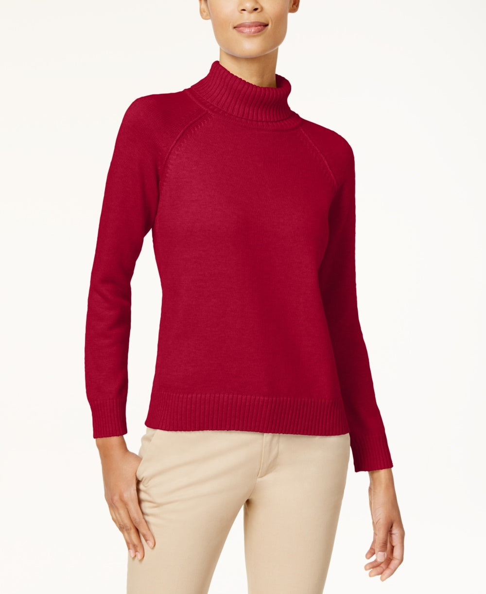 Karen Scott Suéter Feminino de Algodão com Gola Alta, Vermelho Brilhante, Tamanho Médio