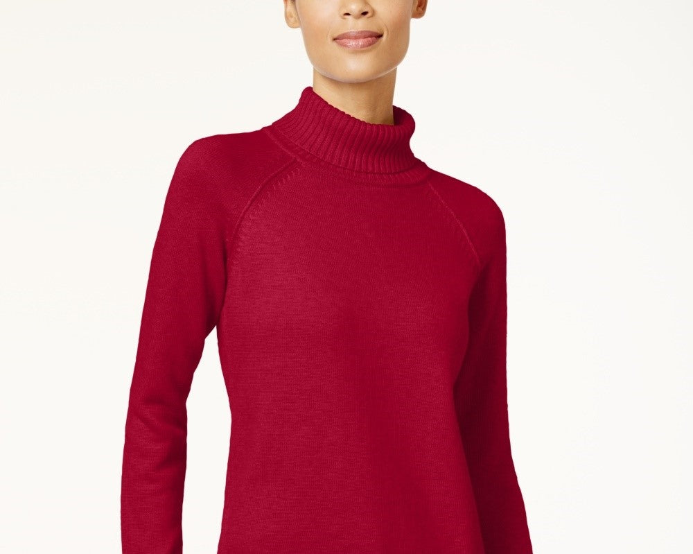 Karen Scott Suéter Feminino de Algodão com Gola Alta, Vermelho Brilhante, Tamanho Médio
