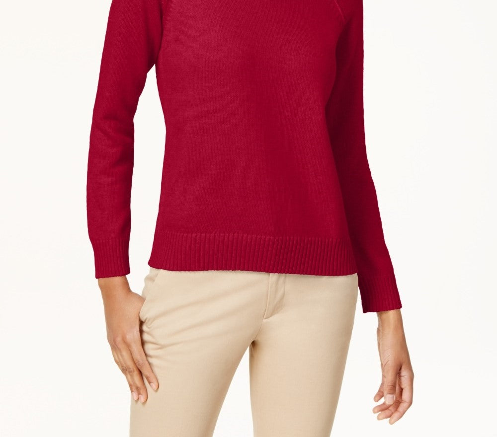 Karen Scott Suéter Feminino de Algodão com Gola Alta, Vermelho Brilhante, Tamanho Médio