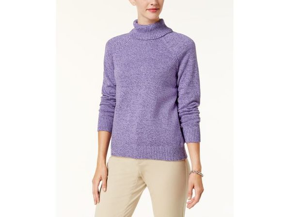 Karen Scott Suéter Feminino de Gola Alta em Algodão Marmoreado Roxo Tamanho Grande