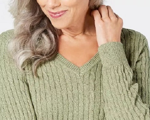 Karen Scott Suéter Feminino de Algodão com Gola V Verde Tamanho XS