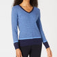 Karen Scott Suéter Teresa Cotton Colorblock Feminino Azul Tamanho Médio
