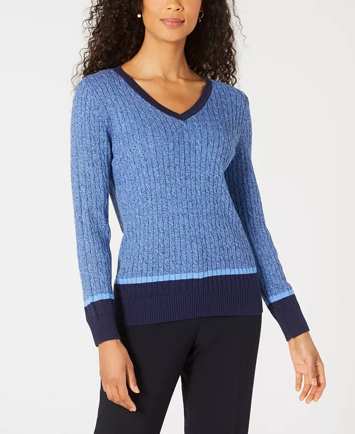 Karen Scott Suéter Teresa Cotton Colorblock Feminino Azul Tamanho Médio