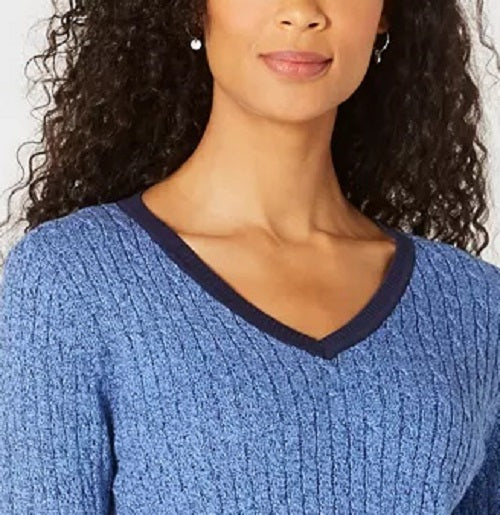 Karen Scott Suéter Teresa Cotton Colorblock Feminino Azul Tamanho Médio