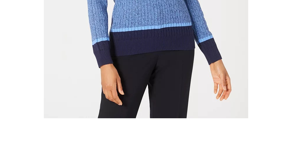 Karen Scott Suéter Teresa Cotton Colorblocked Feminino Azul Brilhante Tamanho Extra Grande