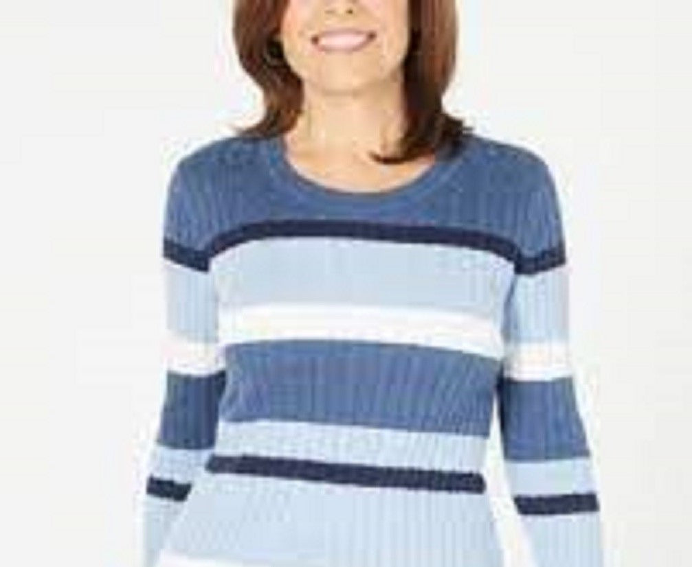 Karen Scott Suéter Listrado de Algodão Feminino Azul Brilhante Tamanho Grande
