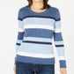 Karen Scott Suéter Feminino Petite Cotton Listrado em Tricô com Cabo Azul Brilhante Tamanho Médio