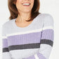 Karen Scott Suéter Feminino Petite Cotton Listrado Tricô com Cabo Roxo Tamanho Médio Regular