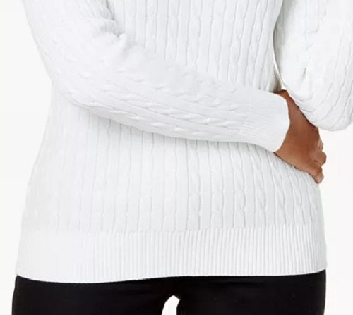 Karen Scott Suéter Feminino de Algodão com Malha Trançada, Branco, Tamanho Pequeno