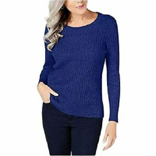 Karen Scott Suéter Feminino de Tricô em Algodão Marmorizado Azul Tamanho Pequeno Médio