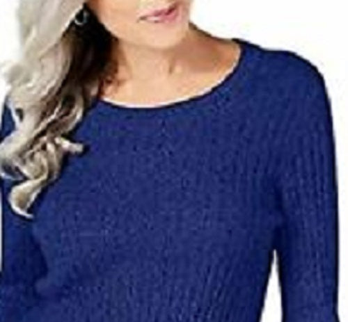Karen Scott Suéter Feminino de Tricô em Algodão Marmorizado Azul Tamanho Pequeno Médio