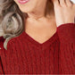 Karen Scott Suéter Feminino de Tricô com Decote em V Vermelho Tamanho P
