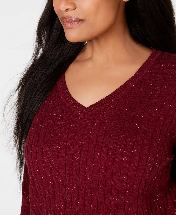 Karen Scott Suéter Feminino de Tricô com Decote em V Vermelho Tamanho XXG