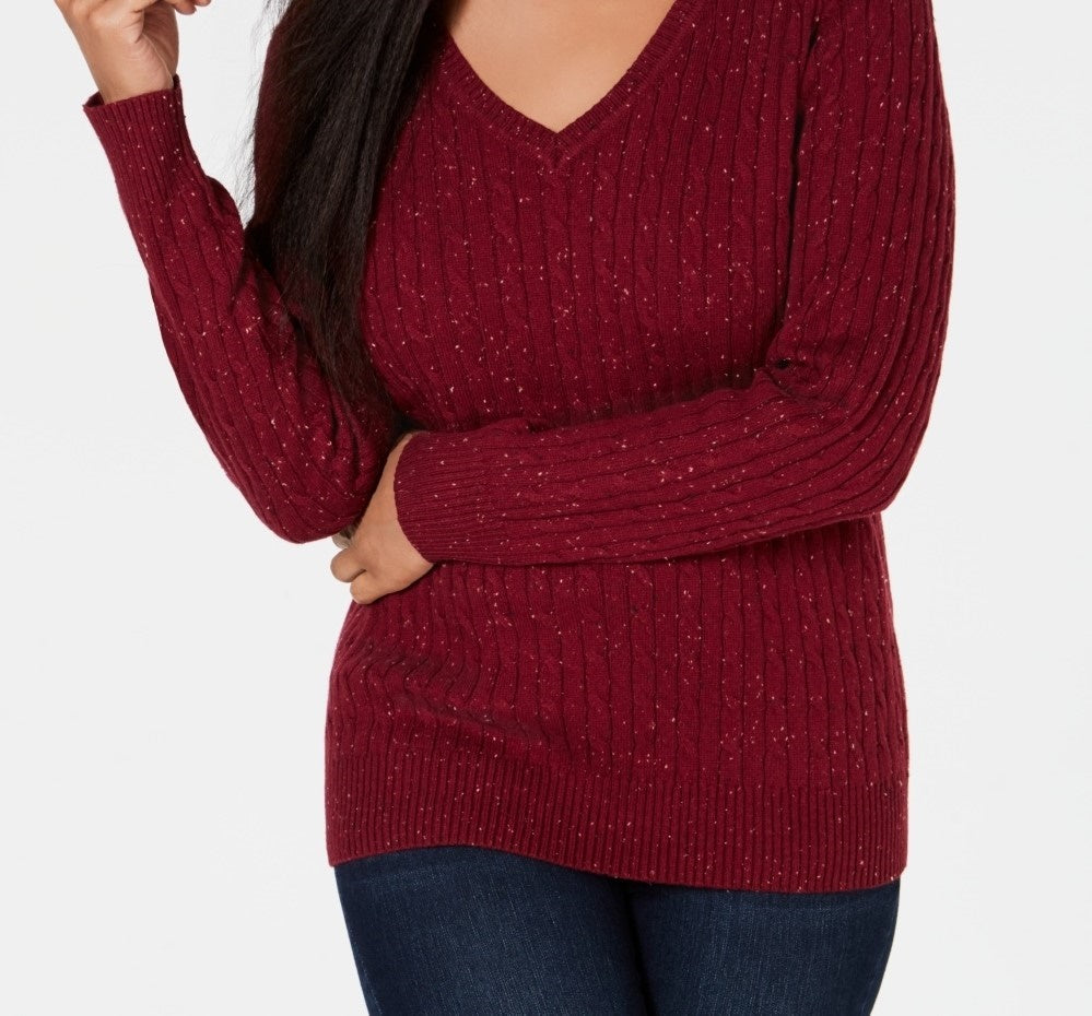 Karen Scott Suéter Feminino de Tricô com Decote em V Vermelho Tamanho XXG