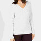 Karen Scott Blusa Feminina Manga Longa Speckle Gola V Branca Tamanho Pequeno Médio