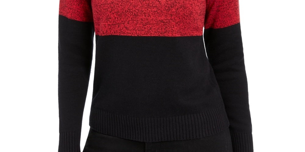 Karen Scott Suéter feminino de algodão com gola alta e blocos de cores, vermelho, tamanho X-S