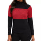 Karen Scott Suéter Feminino de Algodão Colorblock com Gola Alta, Vermelho, Tamanho Pequeno Médio
