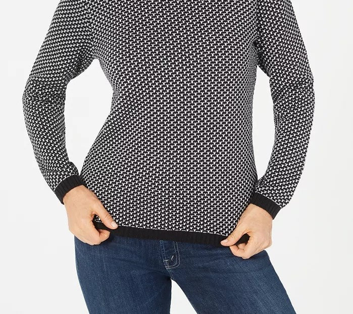 Suéter de gola alta de algodão feminino Karen Scott, preto, tamanho grande