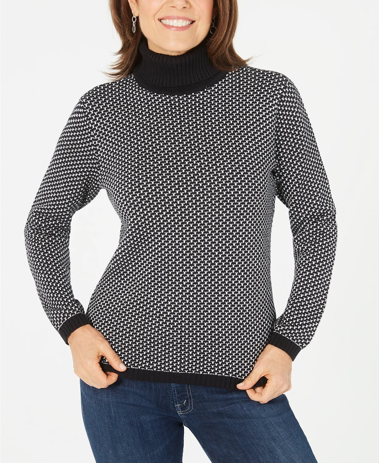 Karen Scott Suéter Feminino de Algodão com Gola Alta Preto Tamanho P