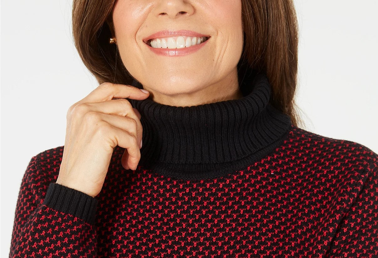 Karen Scott Suéter Feminino de Algodão com Gola Alta Vermelho Tamanho Médio