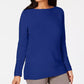 Karen Scott Suéter feminino de algodão com gola canoa, azul, tamanho extragrande