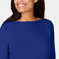 Karen Scott Suéter feminino de algodão com gola canoa, azul, tamanho extragrande