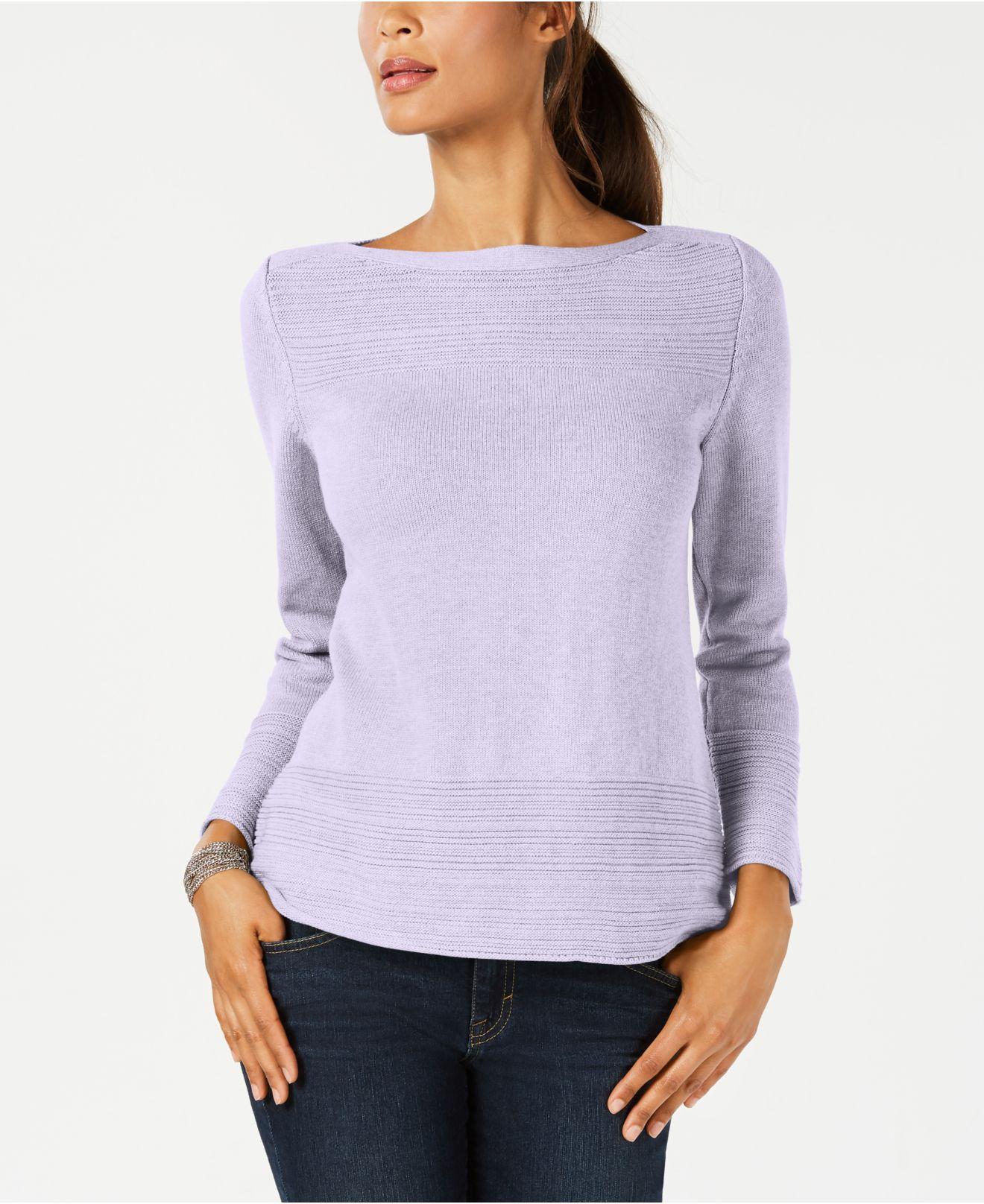 Karen Scott Suéter feminino de algodão com gola canoa, roxo, tamanho extra grande