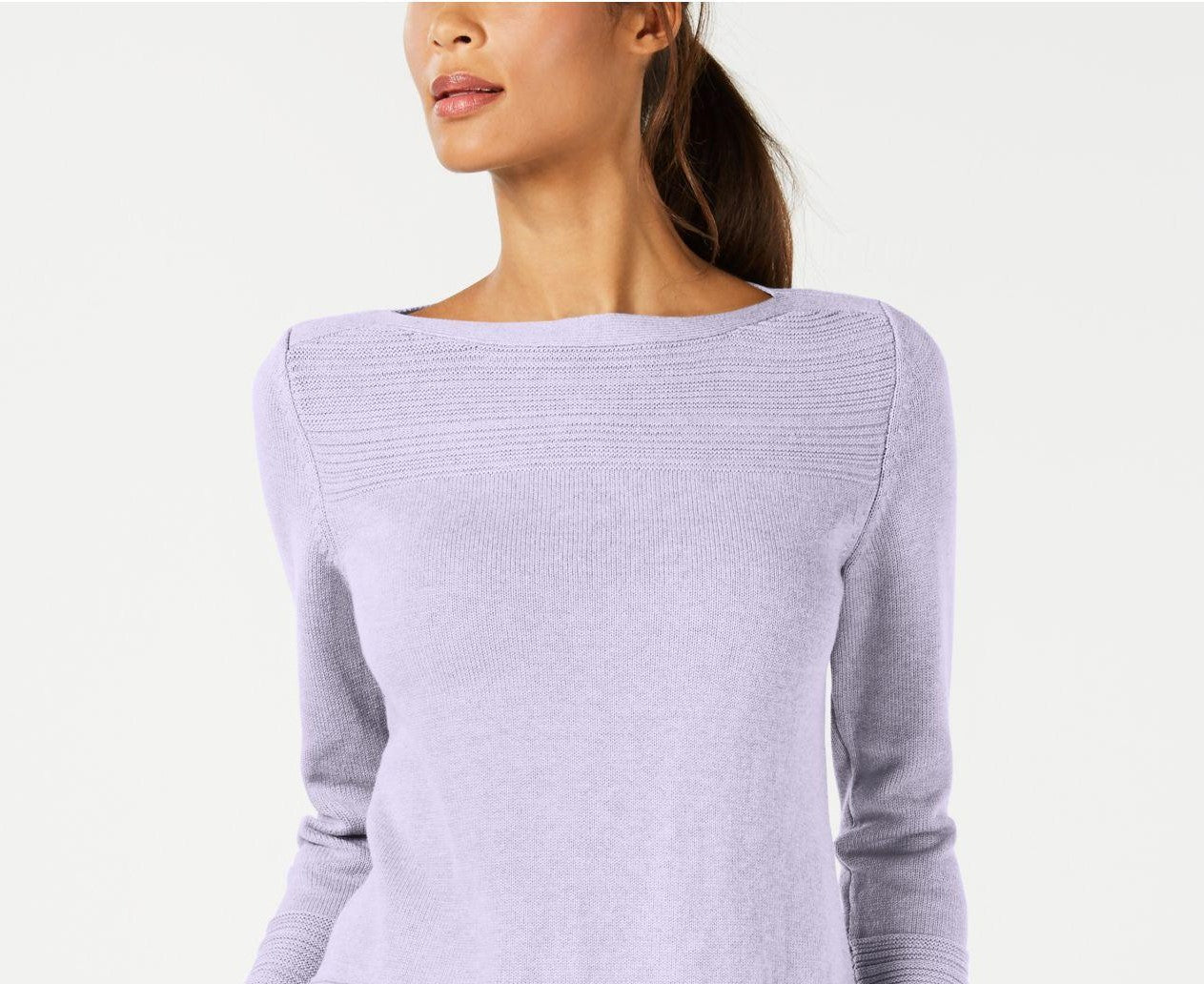 Karen Scott Suéter feminino de algodão com gola canoa, roxo, tamanho extra grande
