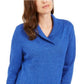 Karen Scott Suéter Feminino de Algodão Marmoreado com Gola Xale Azul Tamanho Médio