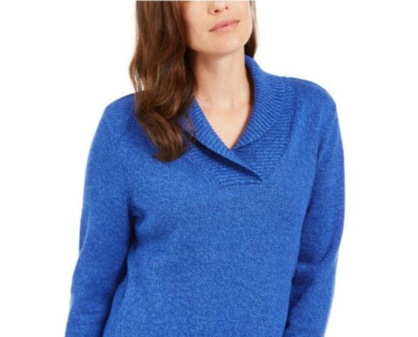 Karen Scott Suéter Feminino de Algodão Marmoreado com Gola Xale Azul Tamanho Médio