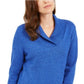 Karen Scott Suéter Feminino de Algodão Marmoreado com Gola Xale Azul Tamanho P