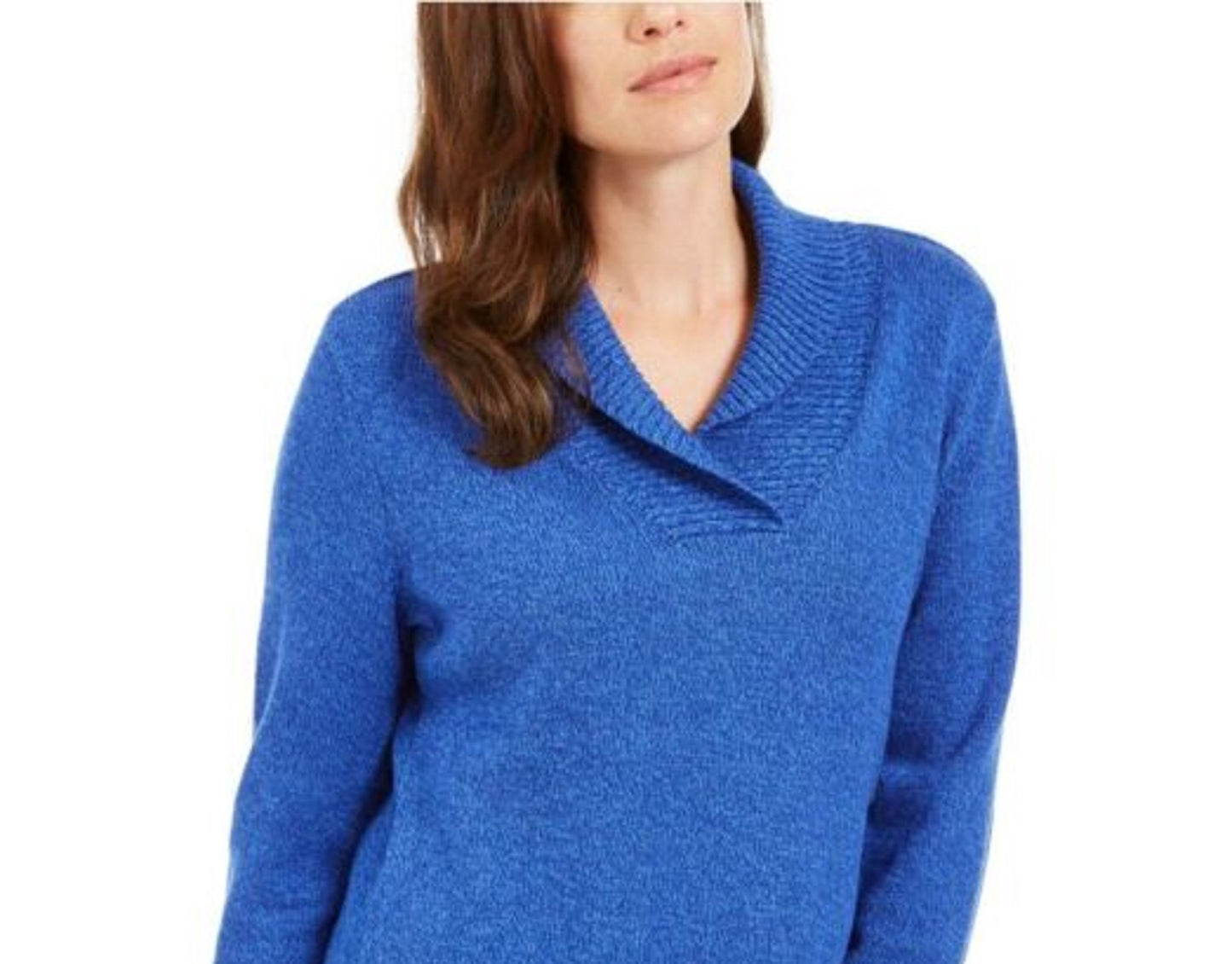 Karen Scott Suéter Feminino de Algodão Marmoreado com Gola Xale Azul Tamanho P