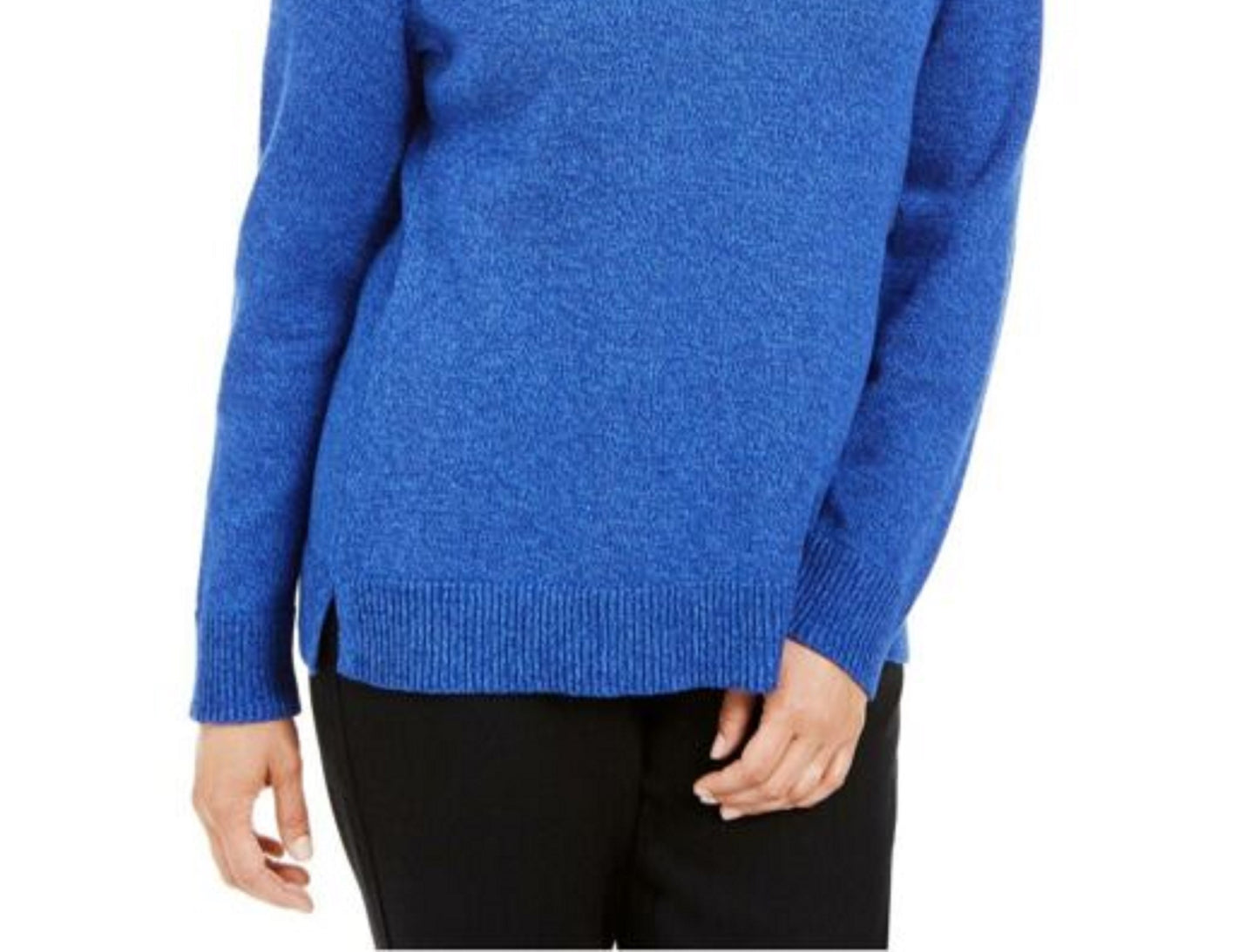 Karen Scott Suéter Feminino de Algodão Marmoreado com Gola Xale Azul Tamanho P