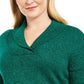 Karen Scott Suéter Feminino de Algodão Marmoreado com Gola Xale Verde Escuro Tamanho Grande