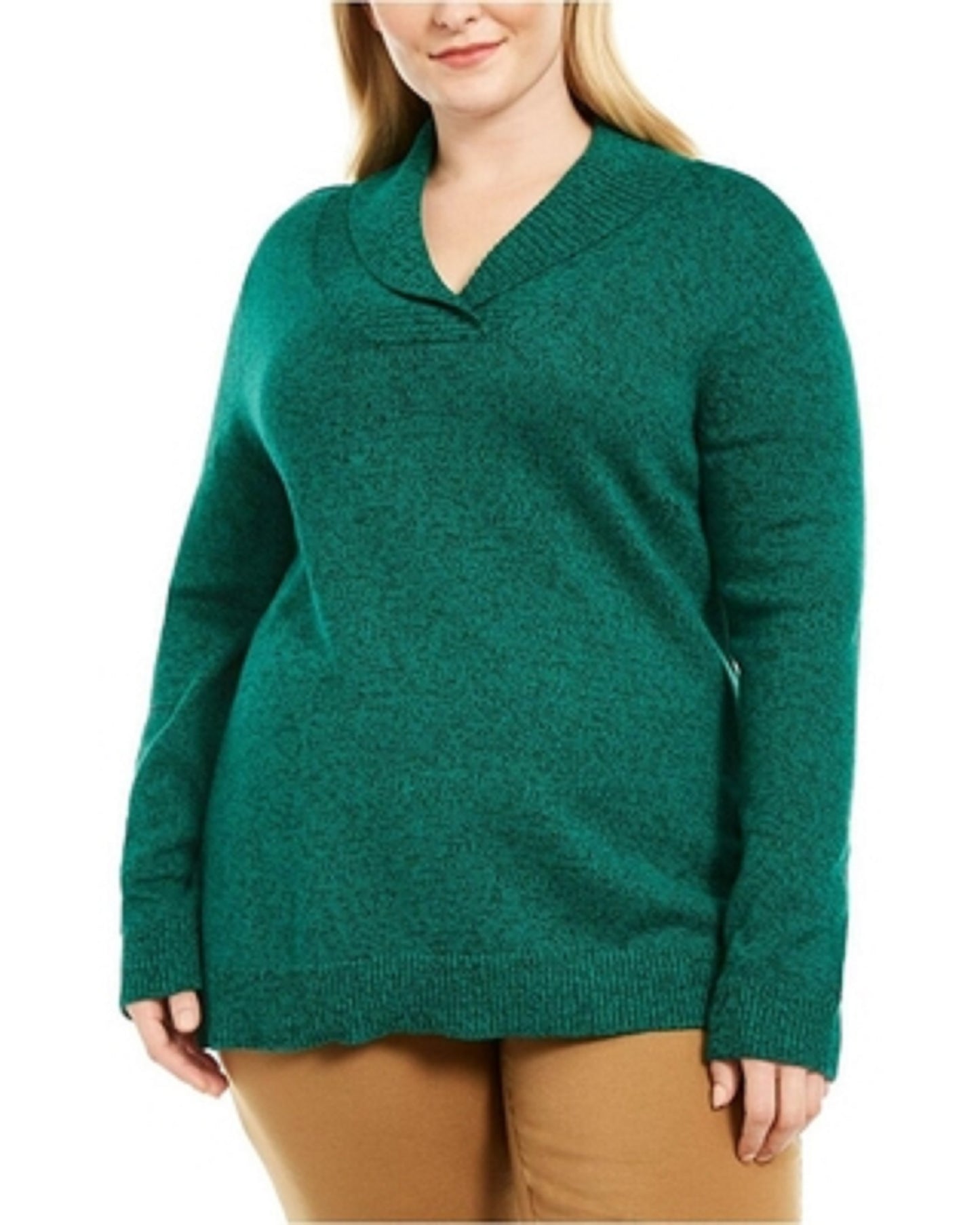 Karen Scott Suéter Feminino de Algodão Marmoreado com Gola Xale Verde Escuro Tamanho P