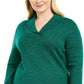 Karen Scott Suéter Feminino de Algodão Marmoreado com Gola Xale Verde Escuro Tamanho P