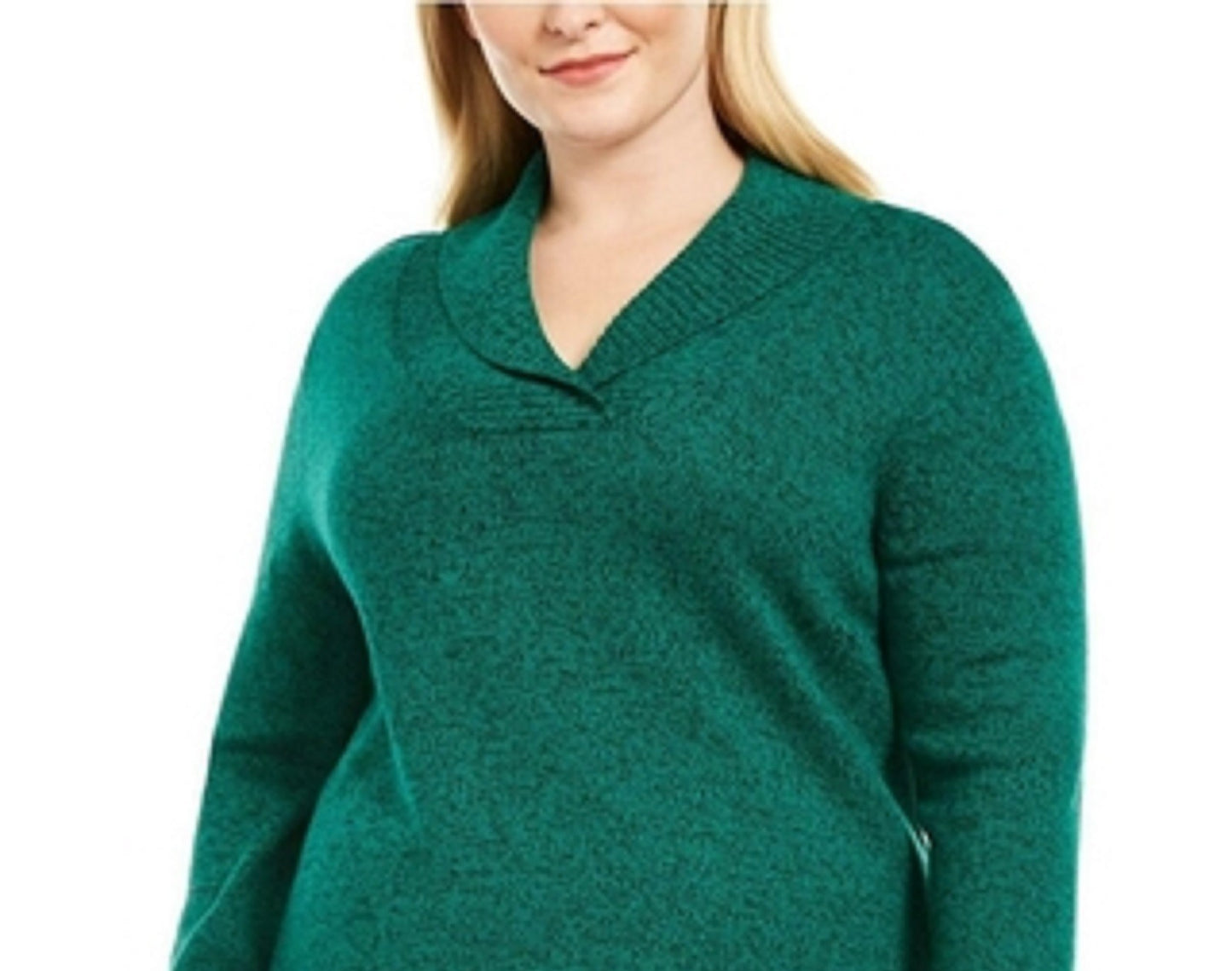 Karen Scott Suéter Feminino de Algodão Marmoreado com Gola Xale Verde Escuro Tamanho P