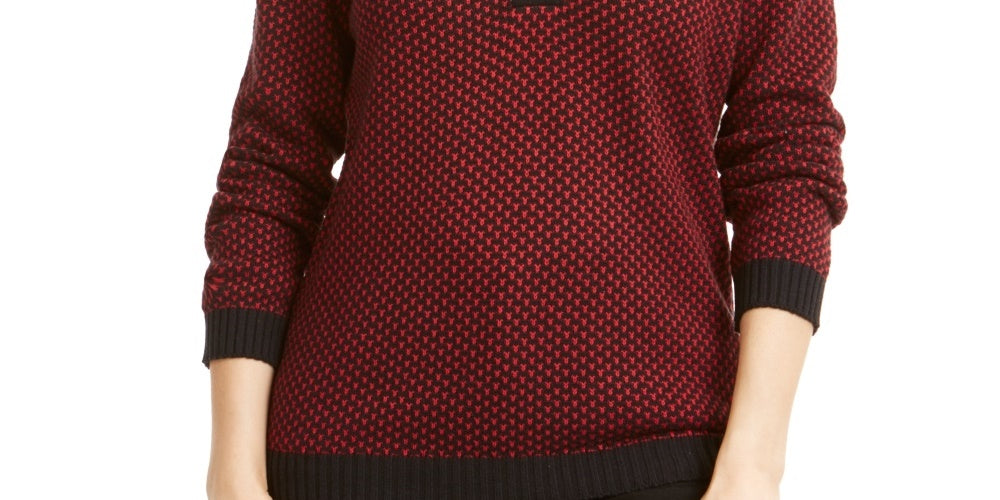 Karen Scott Suéter Feminino de Algodão Texturizado com Acabamento Contrastante Vermelho Tamanho P