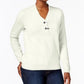 Karen Scott Suéter Henley Feminino de Algodão Marmorizado Tamanho Natural Extra Pequeno