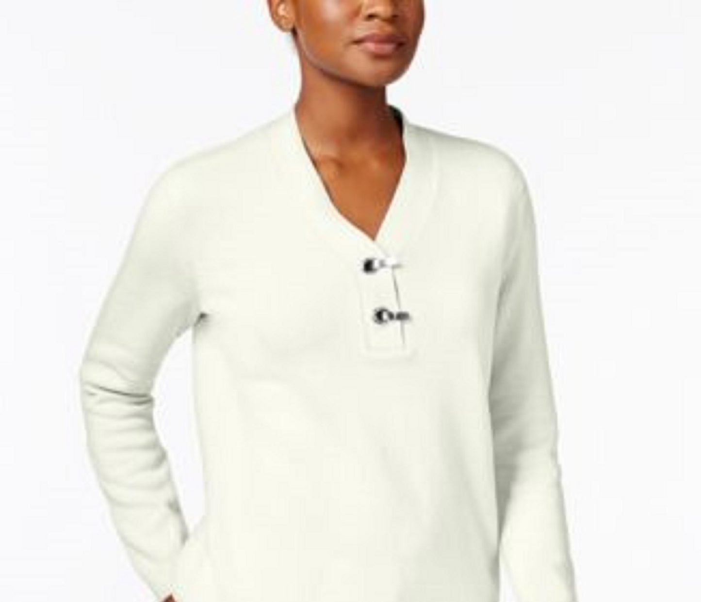 Karen Scott Suéter Henley Feminino de Algodão Marmorizado Tamanho Natural Extra Pequeno