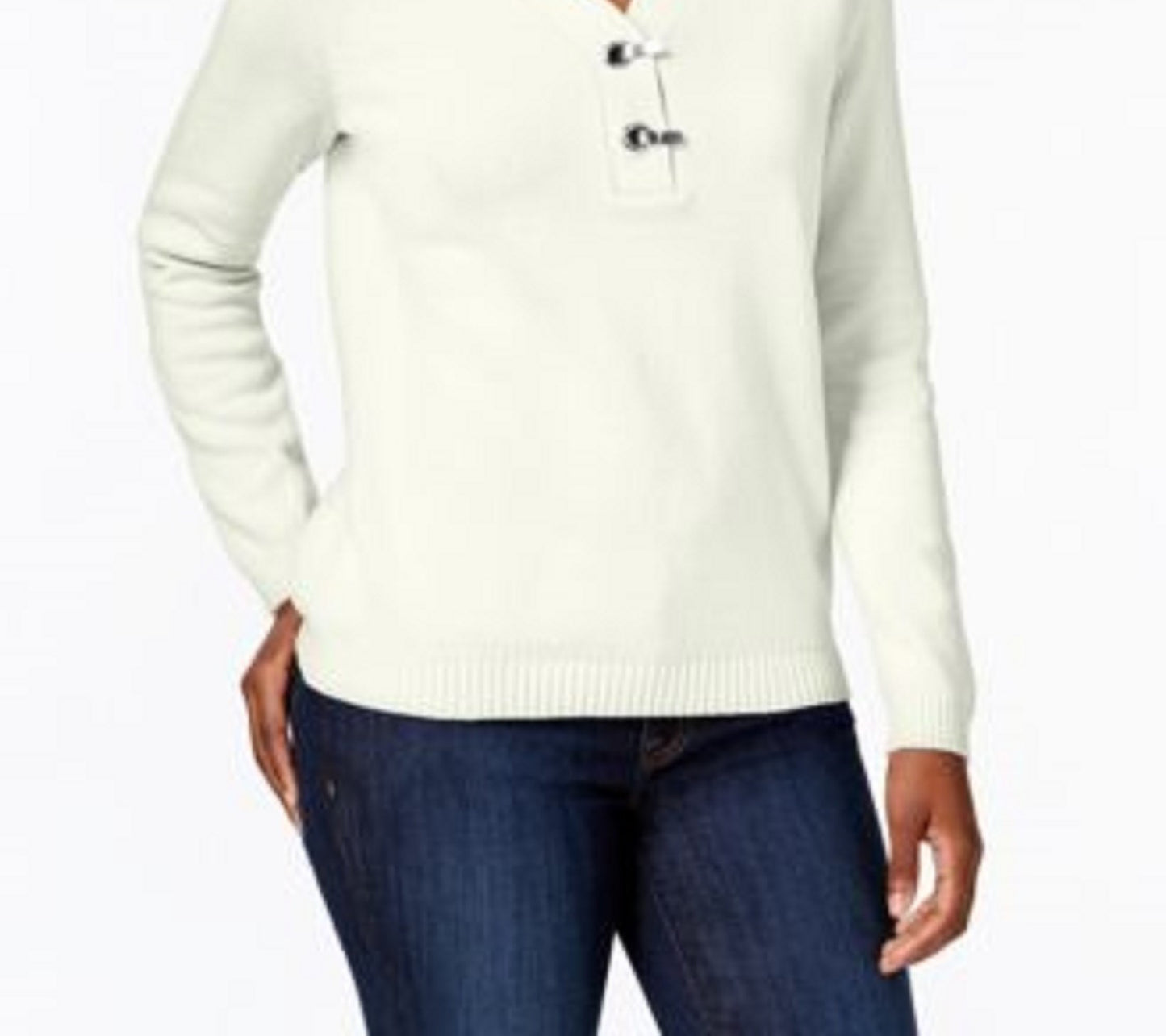 Karen Scott Suéter Henley Feminino de Algodão Marmorizado Tamanho Natural Extra Pequeno