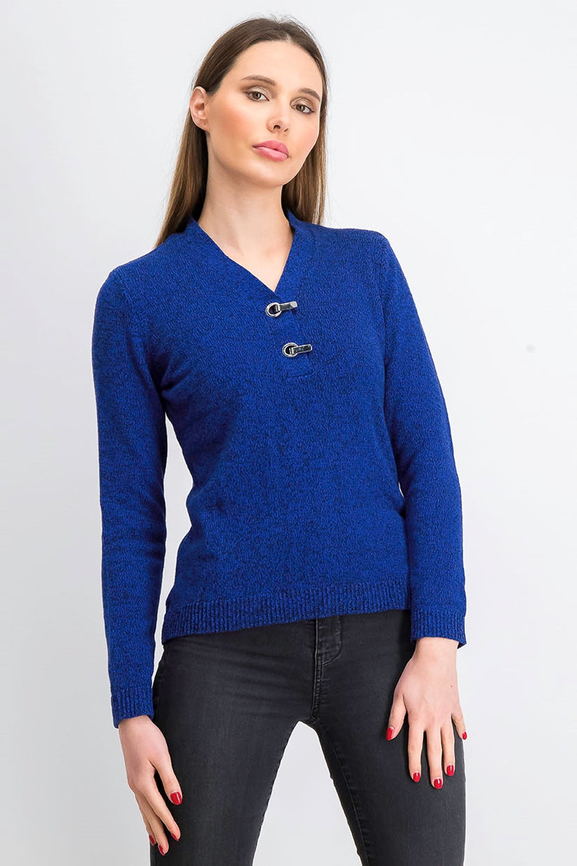 Karen Scott Suéter Henley de Algodão com Acabamento em Ferragens Feminino Azul Escuro Tamanho Médio