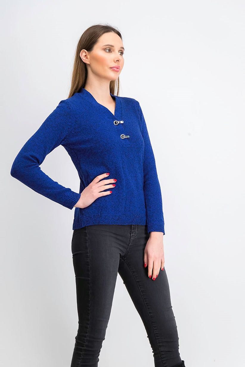 Karen Scott Suéter Henley de Algodão com Acabamento em Ferragens Feminino Azul Escuro Tamanho Médio