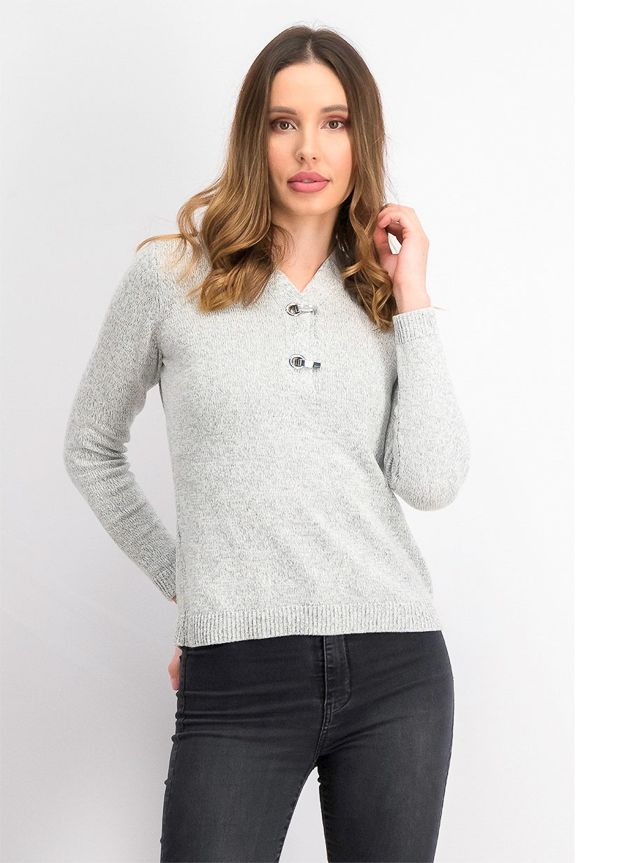 Karen Scott Suéter Henley de Algodão com Acabamento em Ferragens Feminino Cinza Tamanho Pequeno