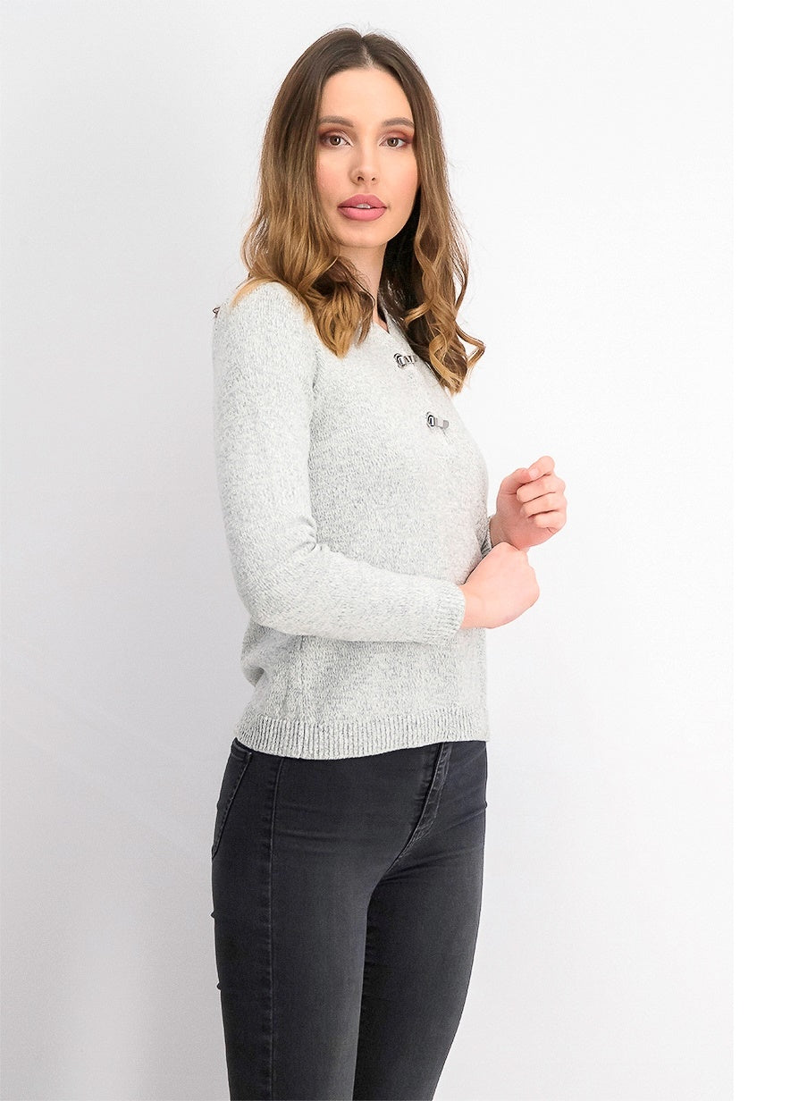 Karen Scott Suéter Henley de Algodão com Acabamento em Ferragens Feminino Cinza Tamanho Pequeno
